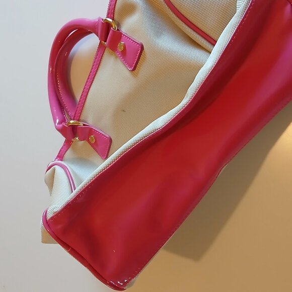 NWT Victoria Secret Cream & Barbie Pink Zippered Handbag - Picture 5 of 11